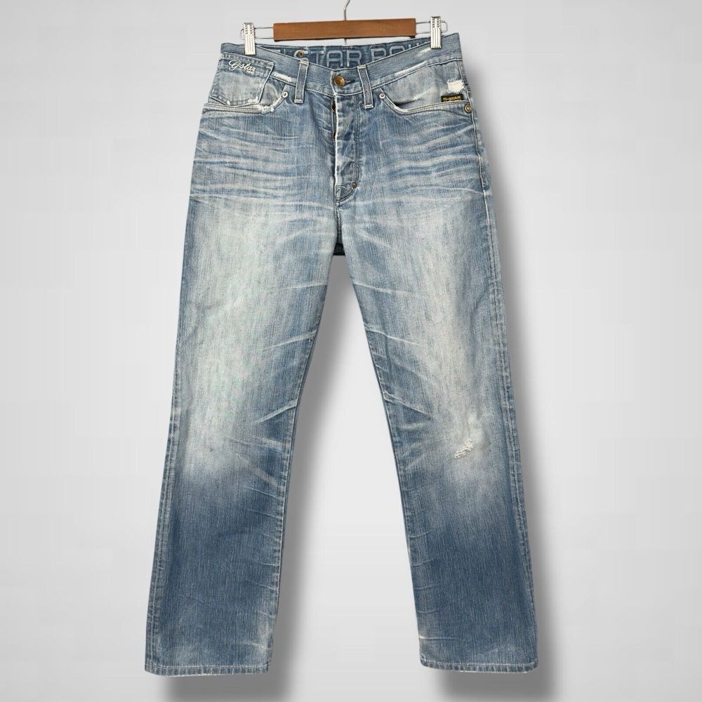G Star Raw Jeans Men 31x30 Blue Denim Pants Washed‎ Out Distressed Embroidered